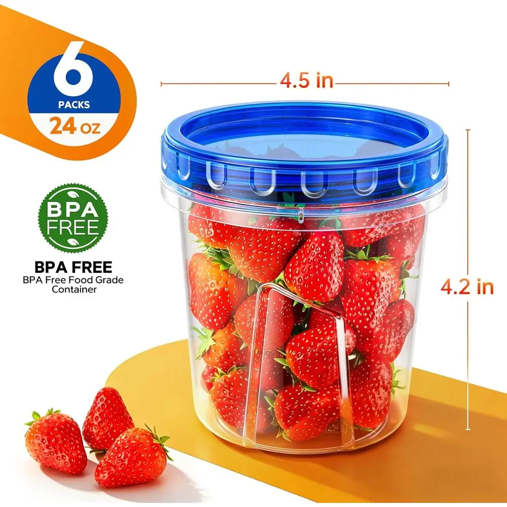 6-Pack 24 Oz Airtight Plastic Food Storage Containers with Lids, Leakproof, BPA-Free, Stackable, Microwave & Dishwasher Safe