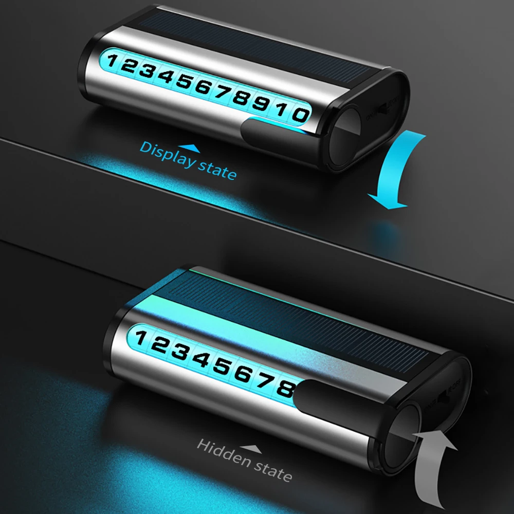 1PC Solar Car Phone Number Plate Led Lighting Temporary Parking Card Hidden Plates Car Park Stop Multiple Number Parking Gadgets