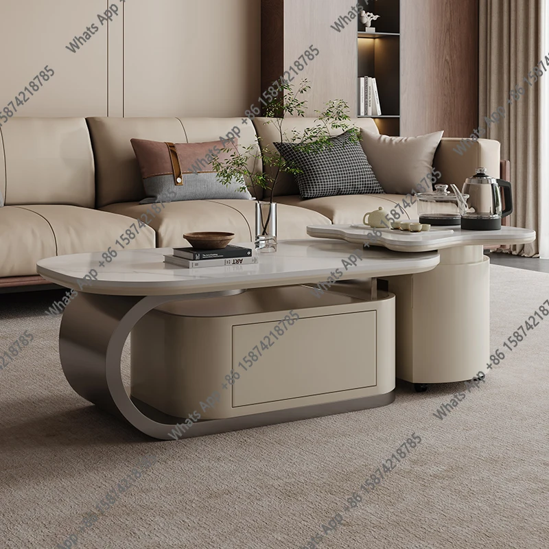HHxY Classic Design Beige Coffee Tables Hidden Storage Japanese Designer Coffee Table Modern White Mesa De Centro Sala Furniture