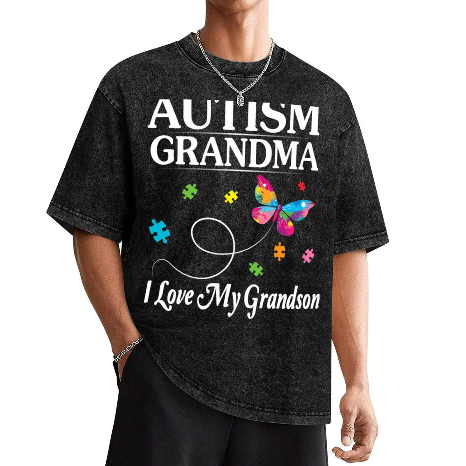 Butterfly Autism Grandma I Love My Grandson Awareness T-Shirt graphic shirts blanks tees mens t shirt