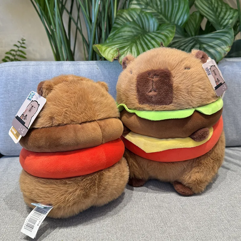 Kapibala hamburguesa delfín sombrero de cumpleaños mochila de hamburguesa lindo juguete de peluche feo muñeca de almohada