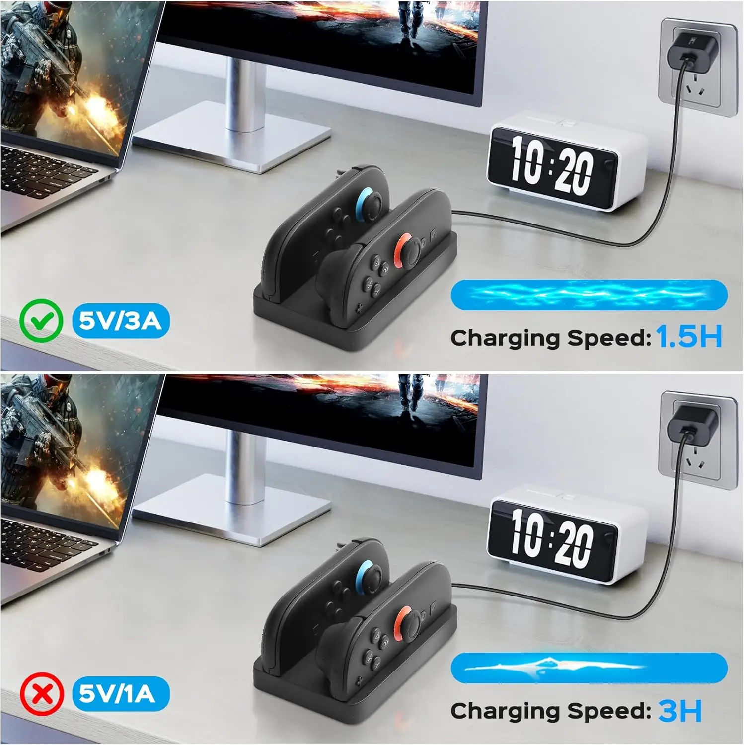 Stacja Dokująca Ładująca do Nintendo Switch 2 Joycons Podstawka Ładująca z Wskaźnikiem LED Kabel USB Typu C do Ładowania Switch 2 — zdjęcie produktu 3