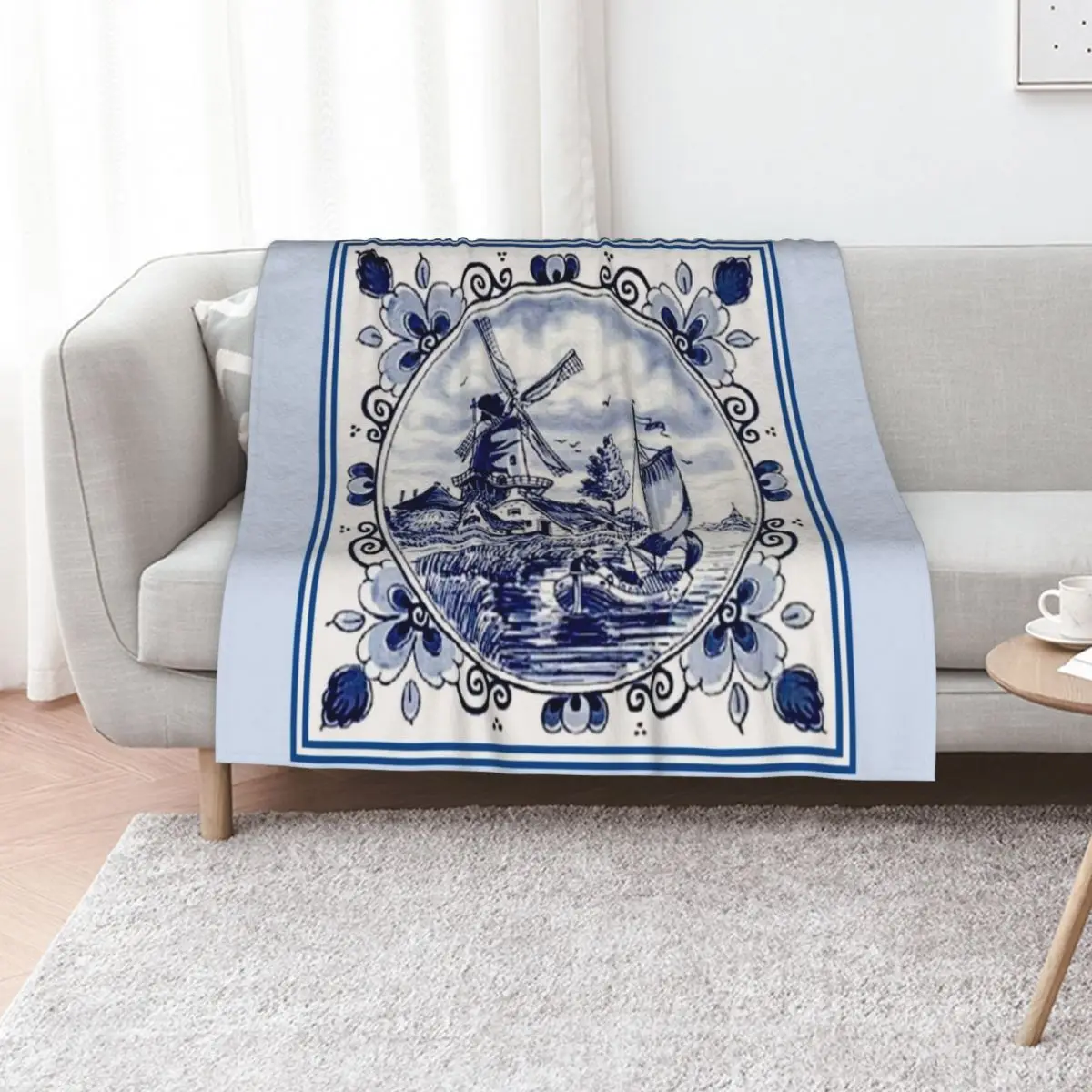 DUTCH BLUE DELFT: Vintage Windmill Print Throw Blanket Sofa Sofas Thins Sofa Throw For Baby Plaid Blankets