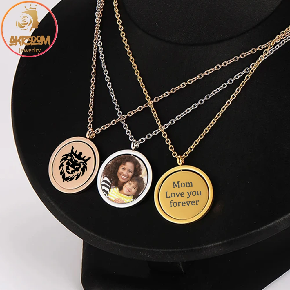 

Custom Picture Name Round Necklace Stainless Steel Personalized Engrave Photo Coin Pendant For Woman Mother‘s Day Jewelry Gift