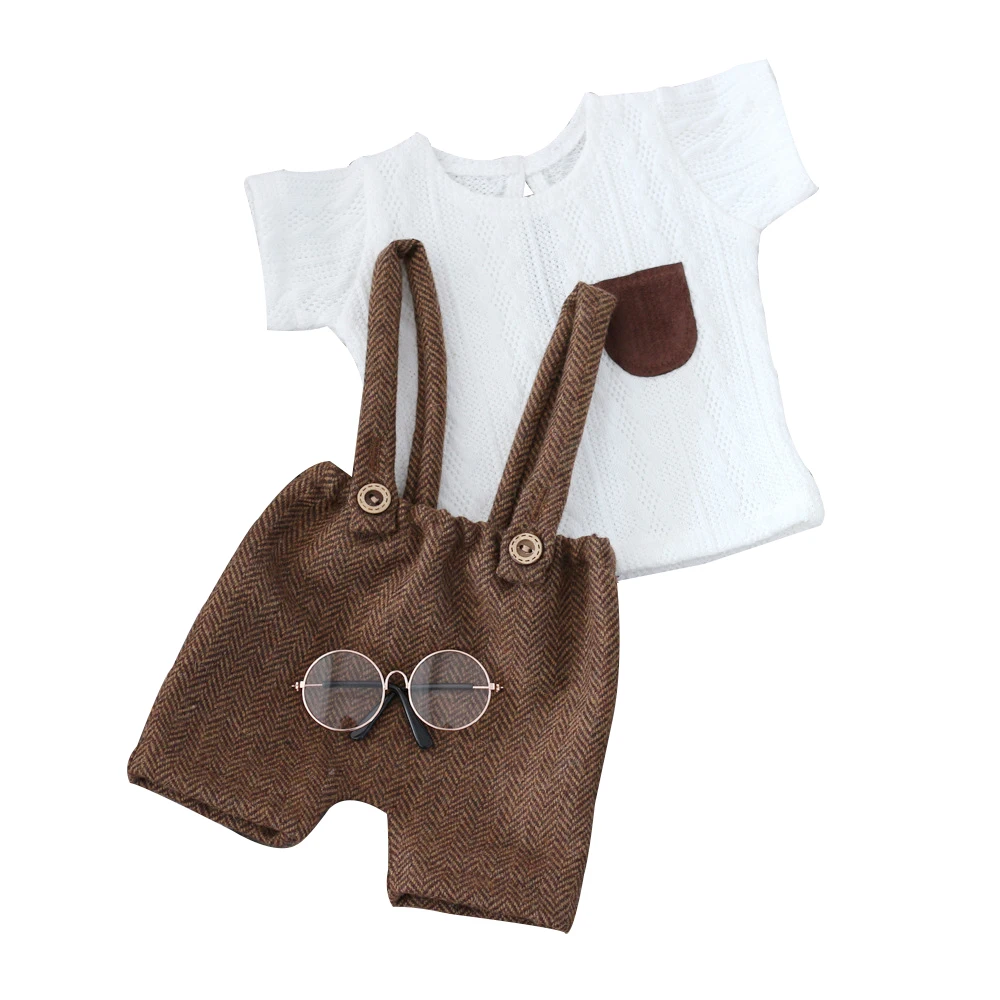 Short Sleeve Newborn Shirt Overall Glasses Set Baby Photography Props Newborn Photography Outfit Baby Photo Shoot Accessories