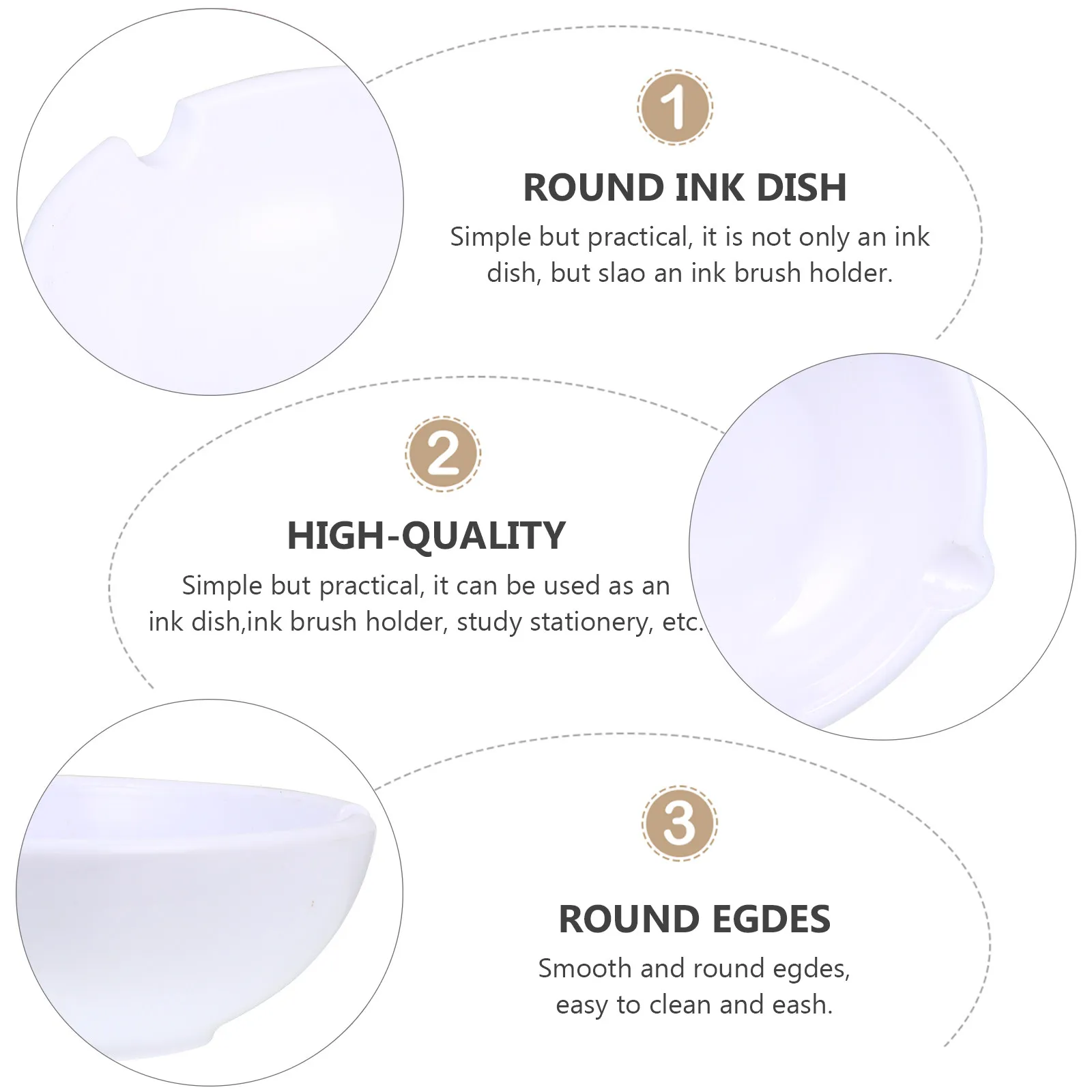 1Pcs Ink Dish Plastic Imitation Porcelain Round Ink Plate Brush Holder for Calligraphy Office Study Calligraphy Brush Holder