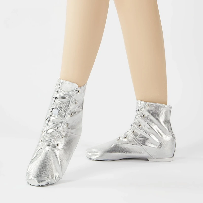 Kids Shiny PU Jazz Dance Shoes Gold Silver Soft Sole For Practice Girls Performance Stage Training Non Slip Lightweight Footwear