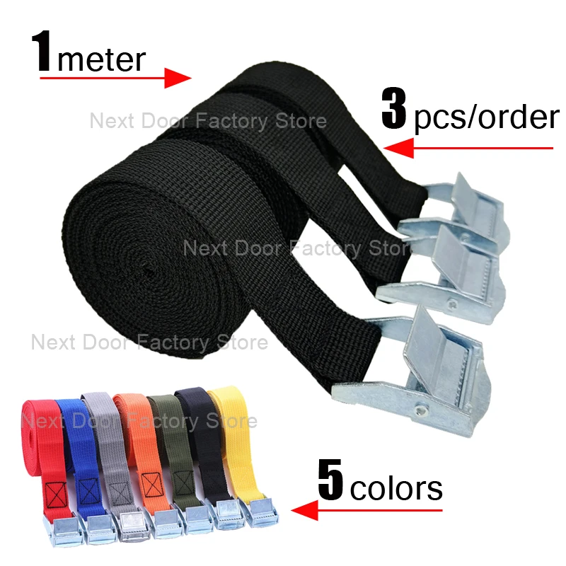 3pcs 1 Meter Cargo Straps With Metal Buckle Quick Release Lashing for Car Roof Rack Motorcycle Bicycle Tie-Down Belt Tow Rope