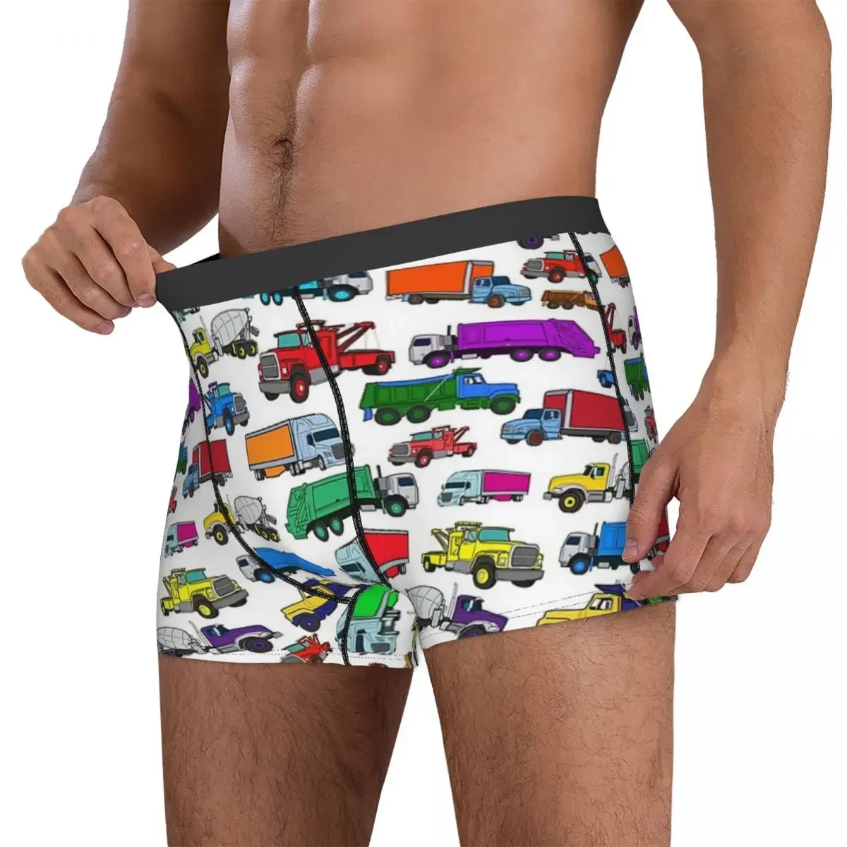 Boxer Underpants Shorts Cartoon-style Truck Illustrations Panties Men's Comfortable Underwear for Homme Man Boyfriend Gift