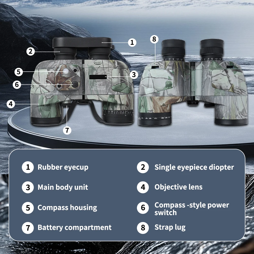 Hot Selling With Range Finder Compass Fully Multi-Coated Bak4 Lens 10X50 Waterproof Telescope Binoculars for Outdoor