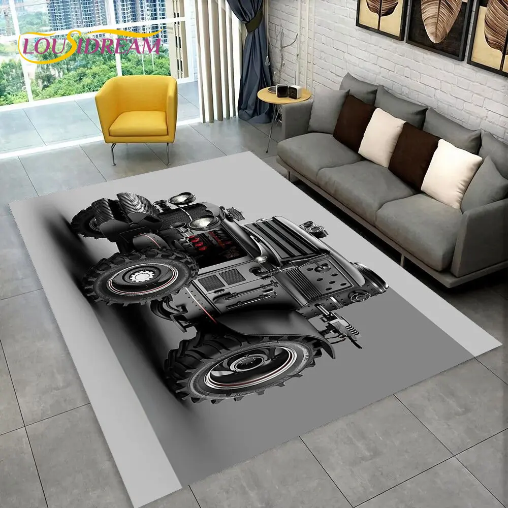 Car Tractor Series Pattern Truck Area Rug,Carpet Rug for Home Living Room Bedroom Sofa Doormat Decor,kids Non-slip Floor Mat 3D