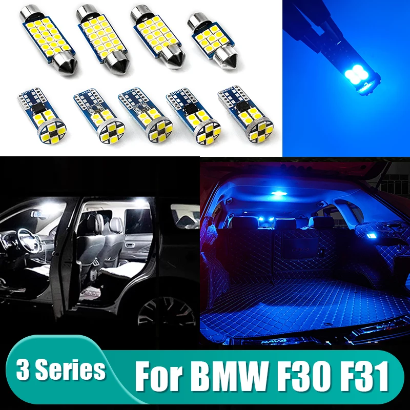 For BMW 3 Series F30 F31 10pcs Car LED Bulbs Interior Dome Reading Lamp Glove Box Vanity Mirror Trunk Light Accessories