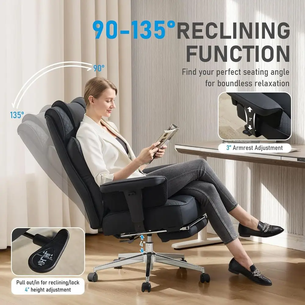 Big and Tall Oice Chair, Ergonomic Leather Reclining Chair with ootrest, High-Back Comy Executive Computer Desk Chairs with Lumb view 5