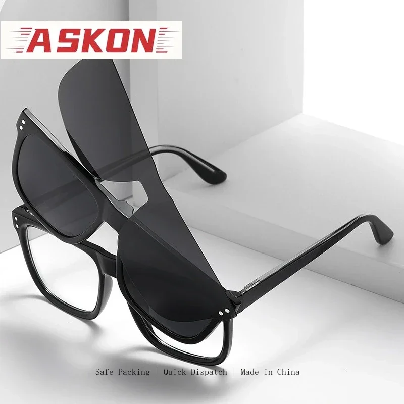 ASKON optical 3 In 1 Polarized Magnetic Clip On Glasses Frame Men Women Square myopia   Eyeglasses Frames Eyewear