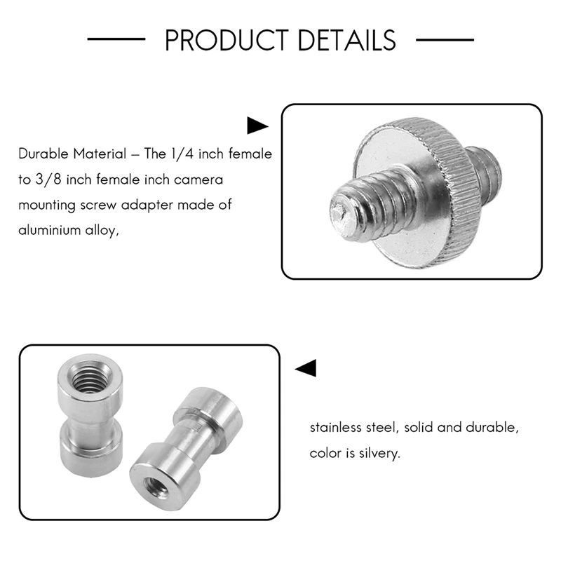 Vite per fotocamera, 22 pezzi Convertitore da 1/4 di pollice e 3/8 di pollice Viti filettate Adattatore per montaggio su slitta calda per fotocamera da 1/4 set per fotocamera/T