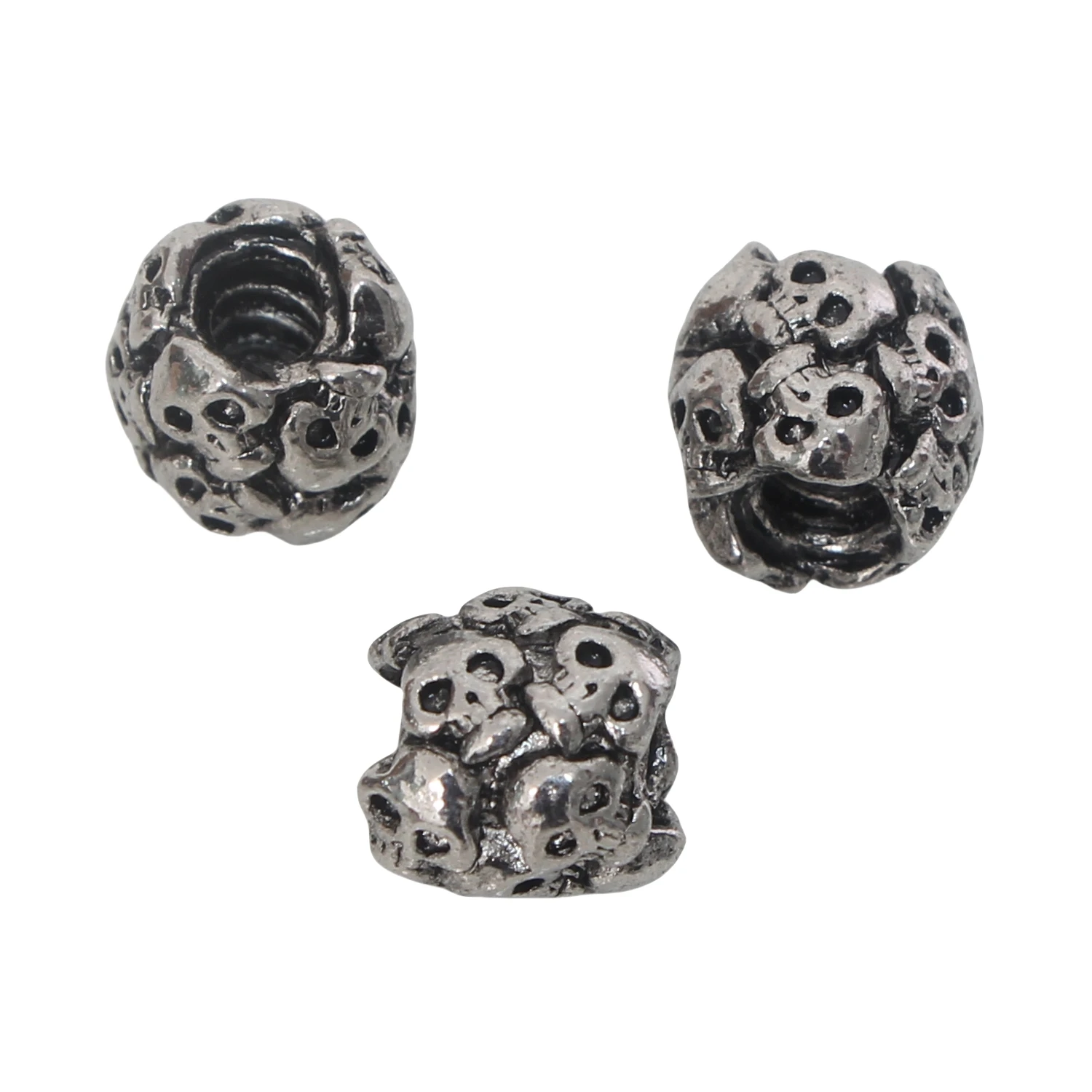 Tibetan Silver Alloy Skull Design Big Hole Beads DIY Jewelry Accessories Fashion Craft Beads for Making Necklace Bracelet 5pcs