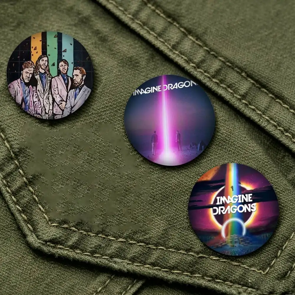 Imagine D-Dragon Rock Band 25 32 44 58 75mm Badges Personalized Round Brooches Pins Accessory Gift