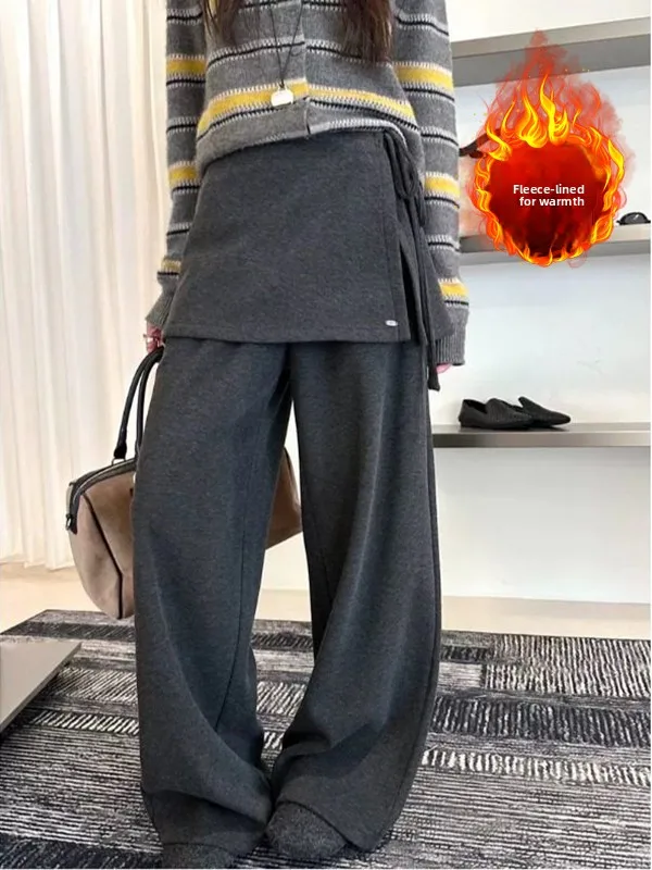 

High Waist Wide Leg Fce Lined Camere Straight Cut Pants plus Size Casual Slimming Winter Trousers for Women