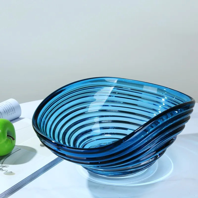 Light luxury blue glazed fruit plate Modern minimalist living room coffee table model house Sales office Desktop storage plate D