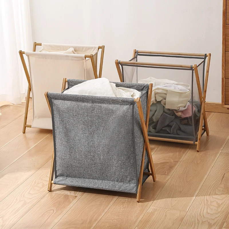 Laundry Basket Foldable Cotton Linen Bamboo Dirty Clothes Organizer Collapsible Basket Japanese Style Hamper Recyclable Storages