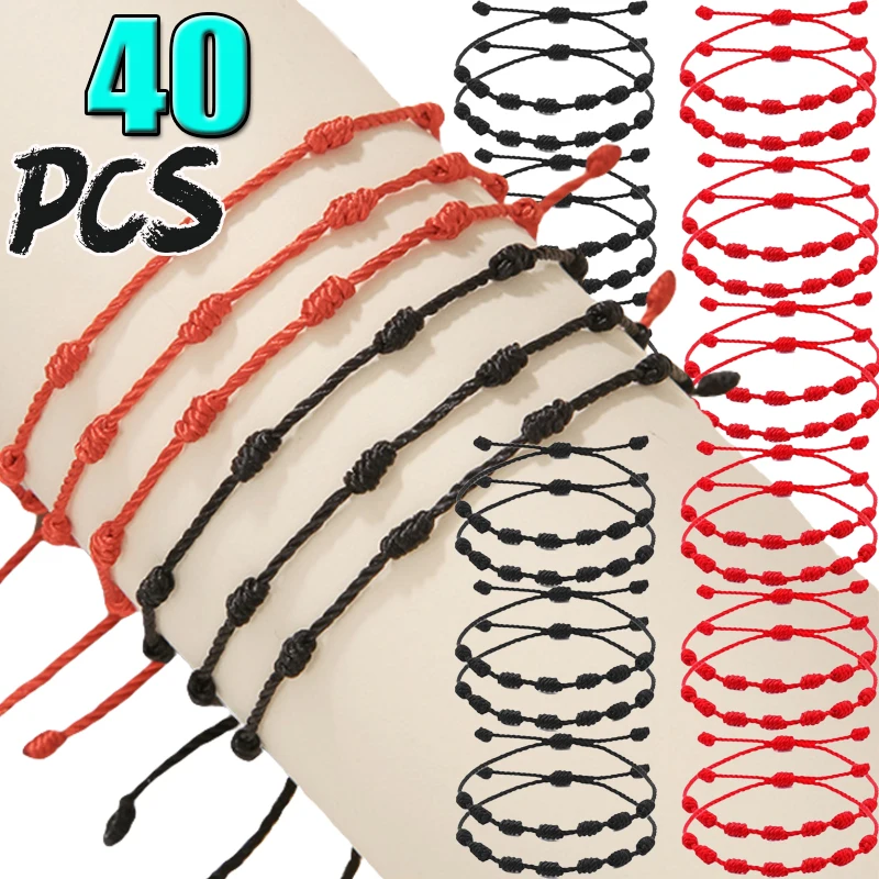 Hand-woven Red String Bracelet Adjustable Cotton Linen Decoration Versatile Lucky 7 Knots Bracelets Lover Amulet Braid Rope Gift