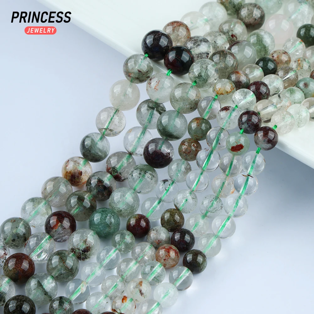 

A++ Natural Green Phantom Quartz Green Rutilated Quartz Loose Beads for Jewelry Making Wholesale Stone Beads DIY Accessories