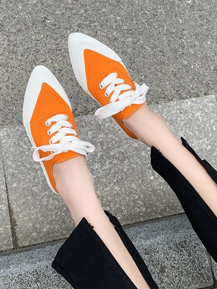 

Designer Women Canvas Sport Shoes Spring Flats Sneakers Running Shoes Ladies Casual Shoes Fad Loafers Pointed Toe Mujer Zapatos