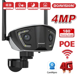 4MP 4G Outdoor Wifi Surveillance Camera POE Dual Lens 180° Ultra Wide Angle Color Night Vision Security Camera Camhipro APP