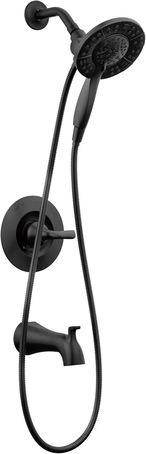 

Matte Black Bathtub Shower Faucet Set with Dual Shower Head, Handheld Spray, and Valve Trim Kit