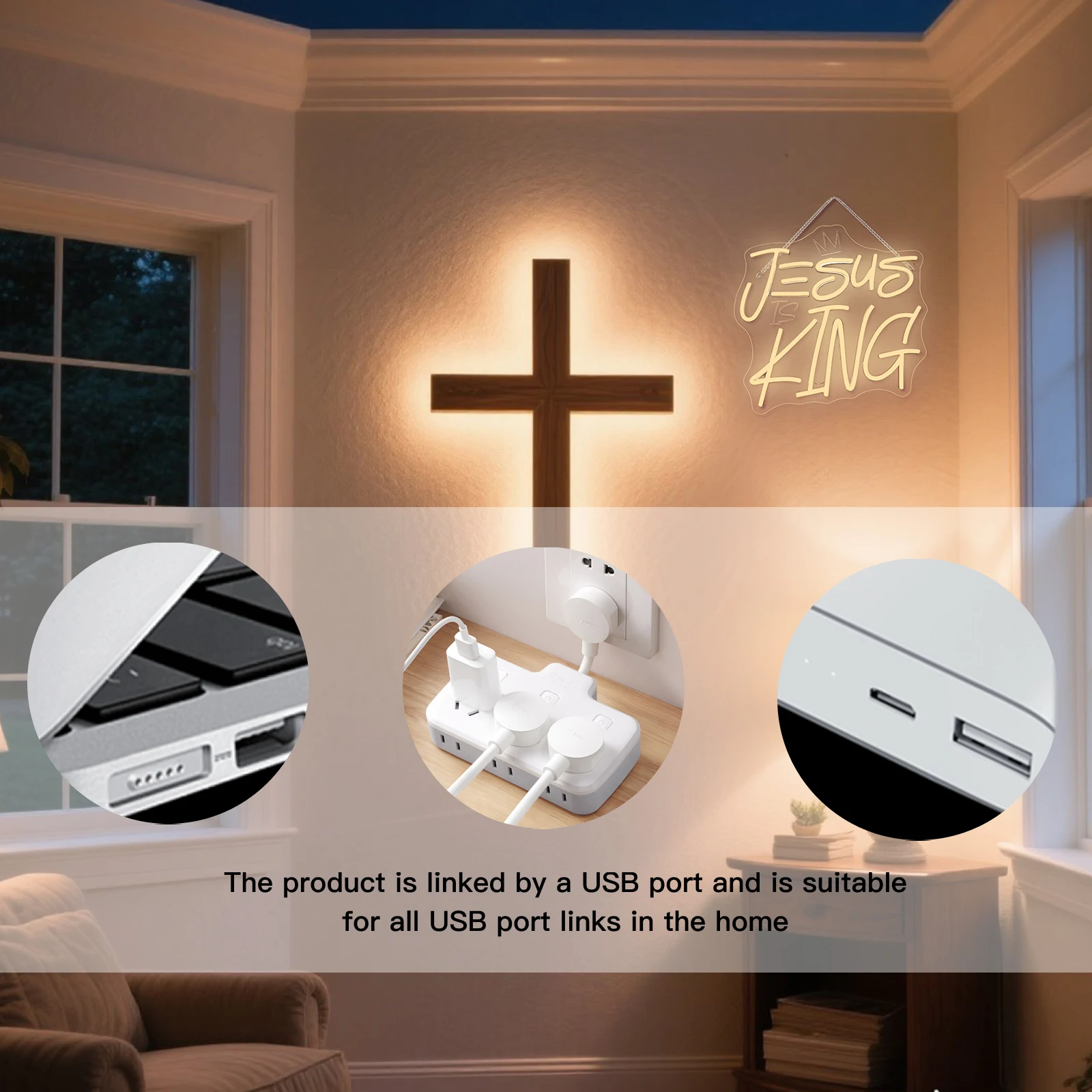 Jesus is King Neon Sign LED Dimmable Jesus Neon Light Wall Hanging Decor for Bedroom Easter Party Wall Decor God Light Sign