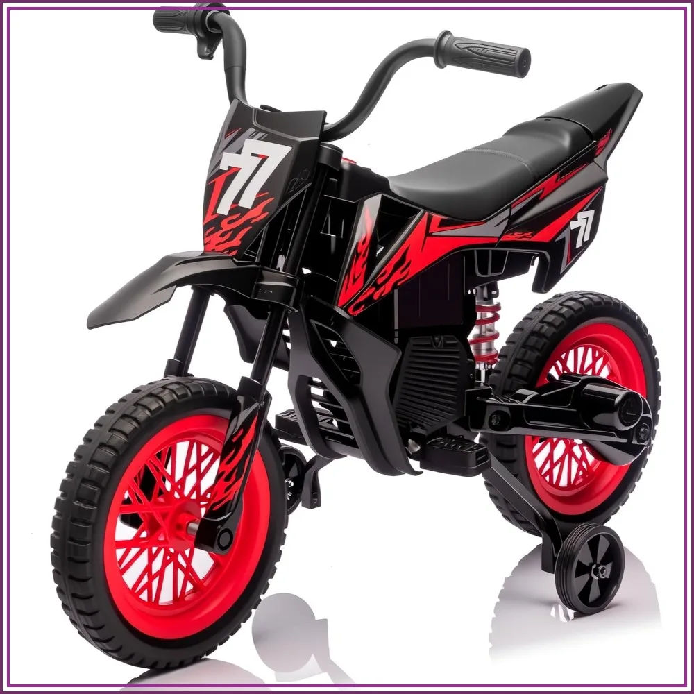 

12V Kids Motorcycle with Training Wheels, Twist-Grip Throttle, Up to 3.1mph, for Ages 3-6, Black