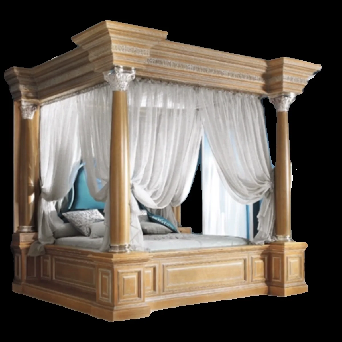 Double bed solid wood  villa master bedroom bed Roman column bed full solid wood