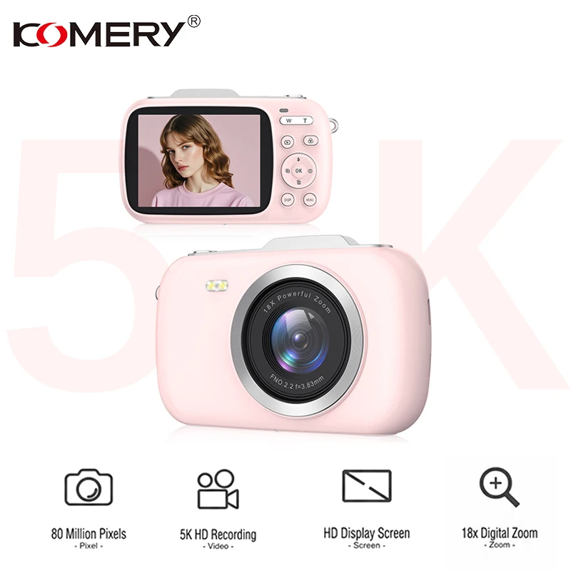

Цифровая камера KOMERY NEW 5K с высоким разрешением, 18-кратным цифровым зумом, 2,8-дюймовым большим экраном и автофокусом, 80 миллионов пикселей