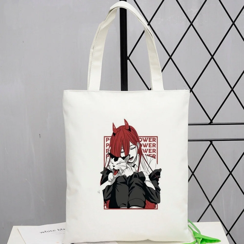 Chainsaw Man tote bag foldable grocery reusable shopper canvas  woman