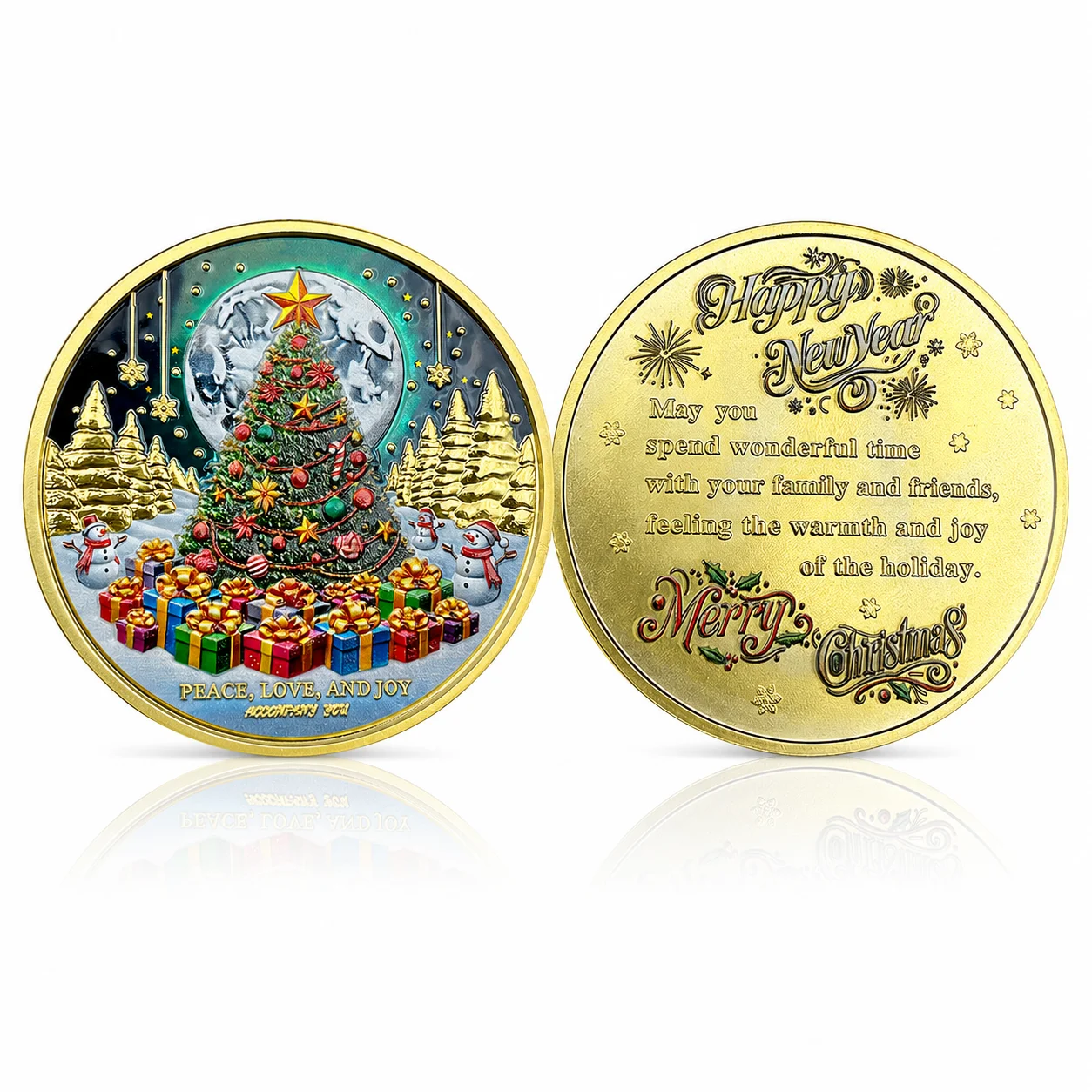 Christmas Tree Gold Coin 2025 Happy New Year Commemorative Medal Spend Wonderful Time with Family and Friends Challenge Coin