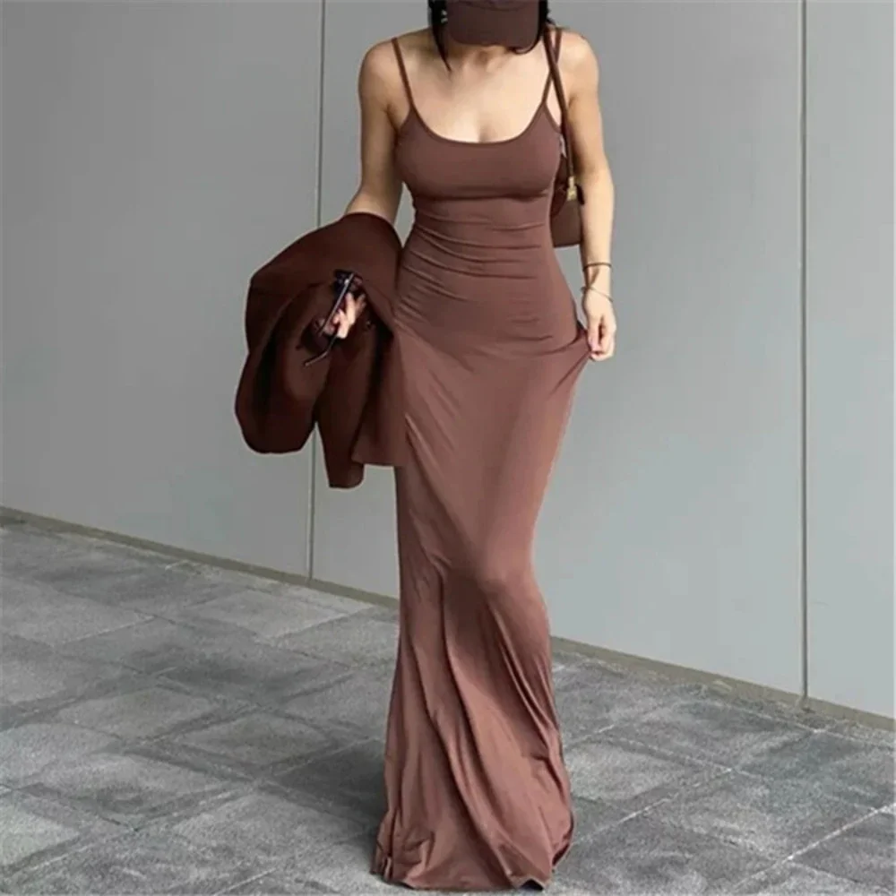 

Sexy Elegant Fishtail Dress Long Summer Women's Comfortable and Versatile Lightly Mature Style Sexy Solid Colour Halter Dresses