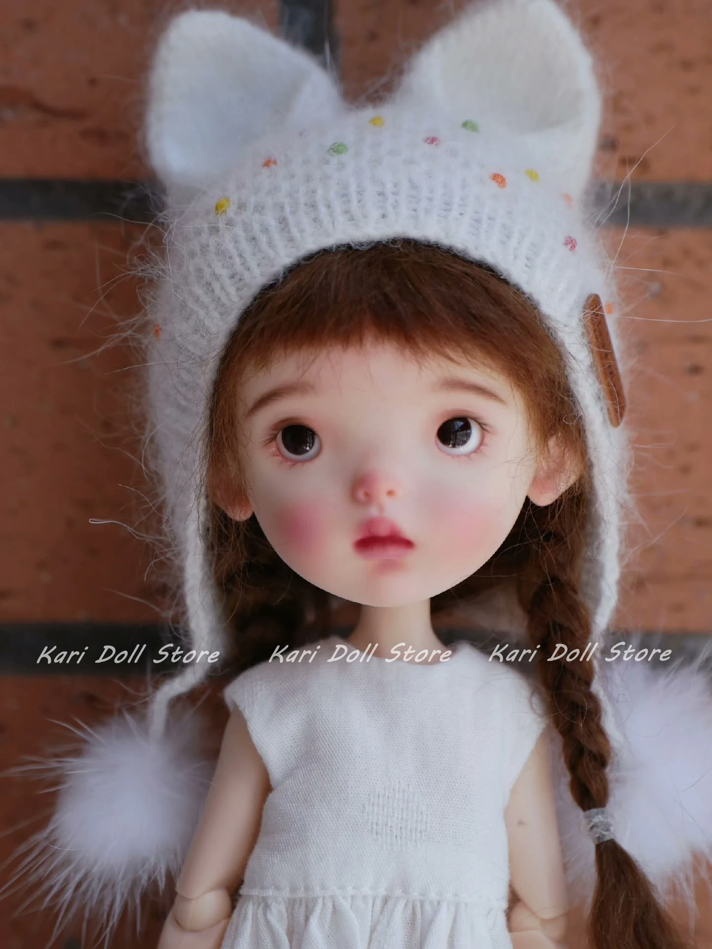 

Kari Doll Одежда и юбки платье Wear it с шапочкой-кроликом ручной работы на осень и зиму для куклы Landazz Landoudou