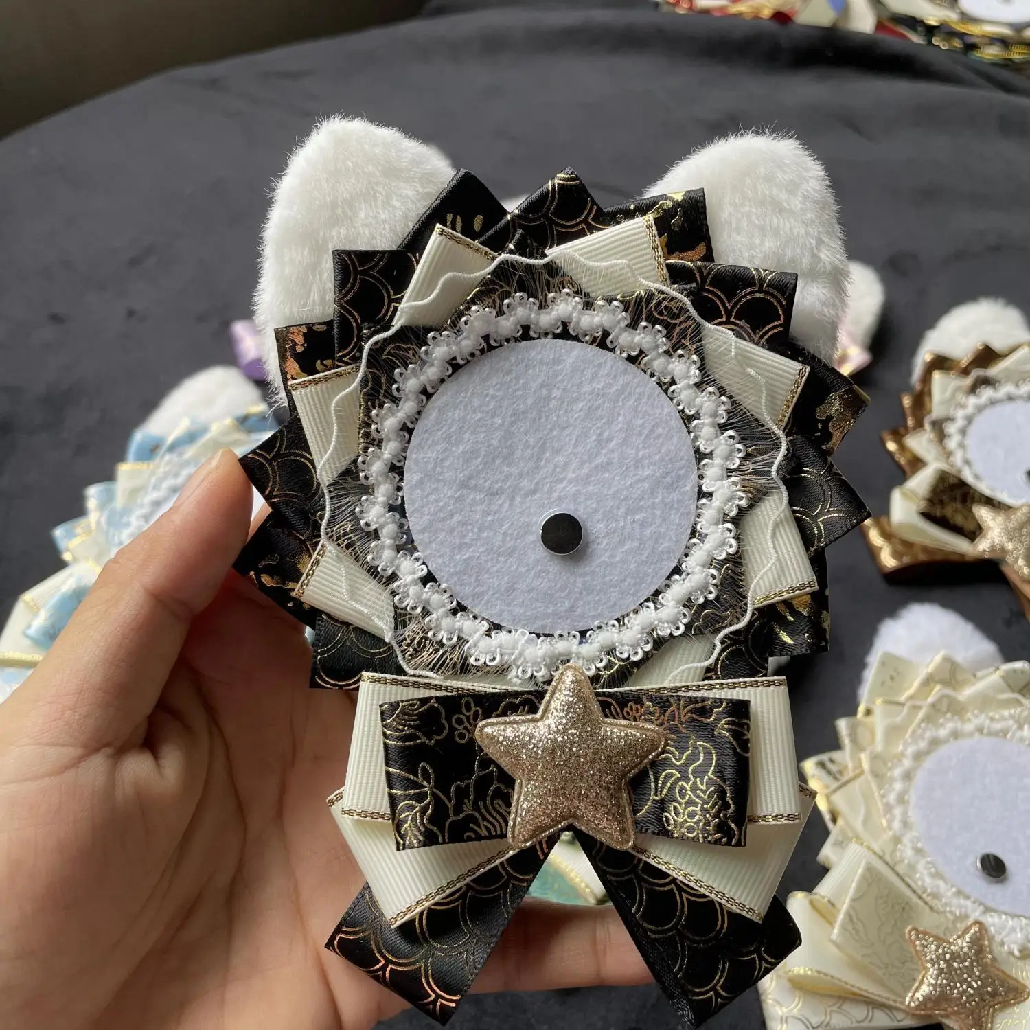 Cute Lolita Alloy Bead Lace Badges Holder Bow Decoration School Backpack Ribbons Pins Base Tray for Fill Bag Accessories