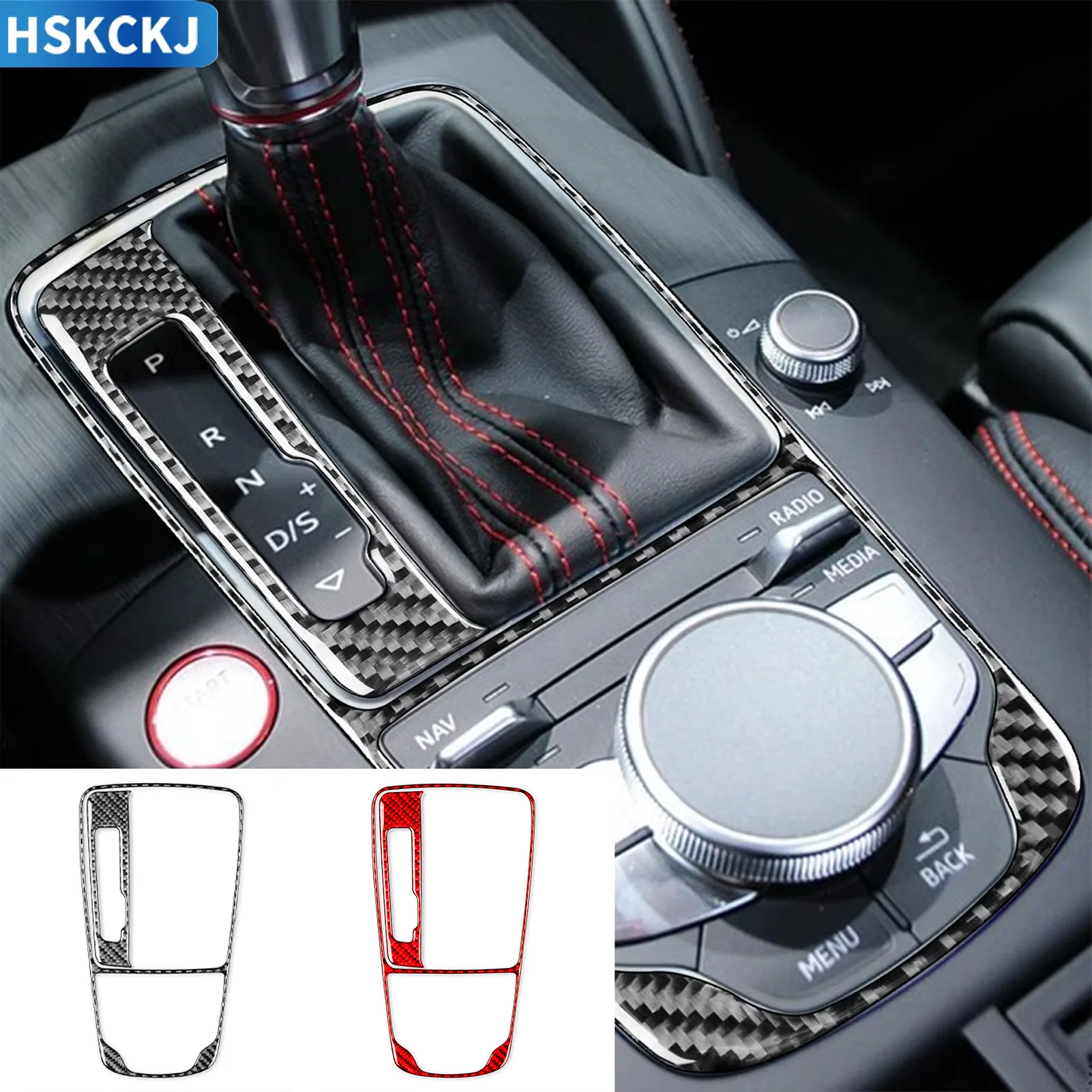 

For Audi A3 S3 RS3 8V 2013-2019 Car Accessories Carbon Fiber Interior Gear Shifter Lever Panel Frame Trim Sticker Modification