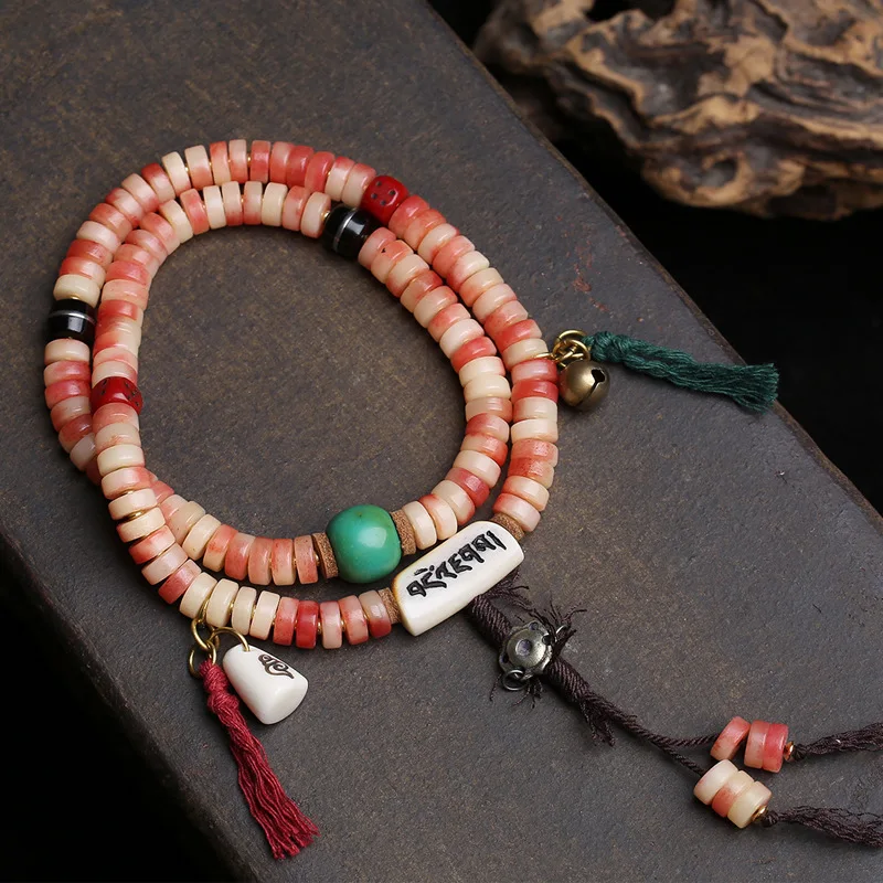 Natural Semi-Blood Disc , 108 Beads A Hand-Held Buddhist Prayer Necklace, Coconut And Bone Accessories
