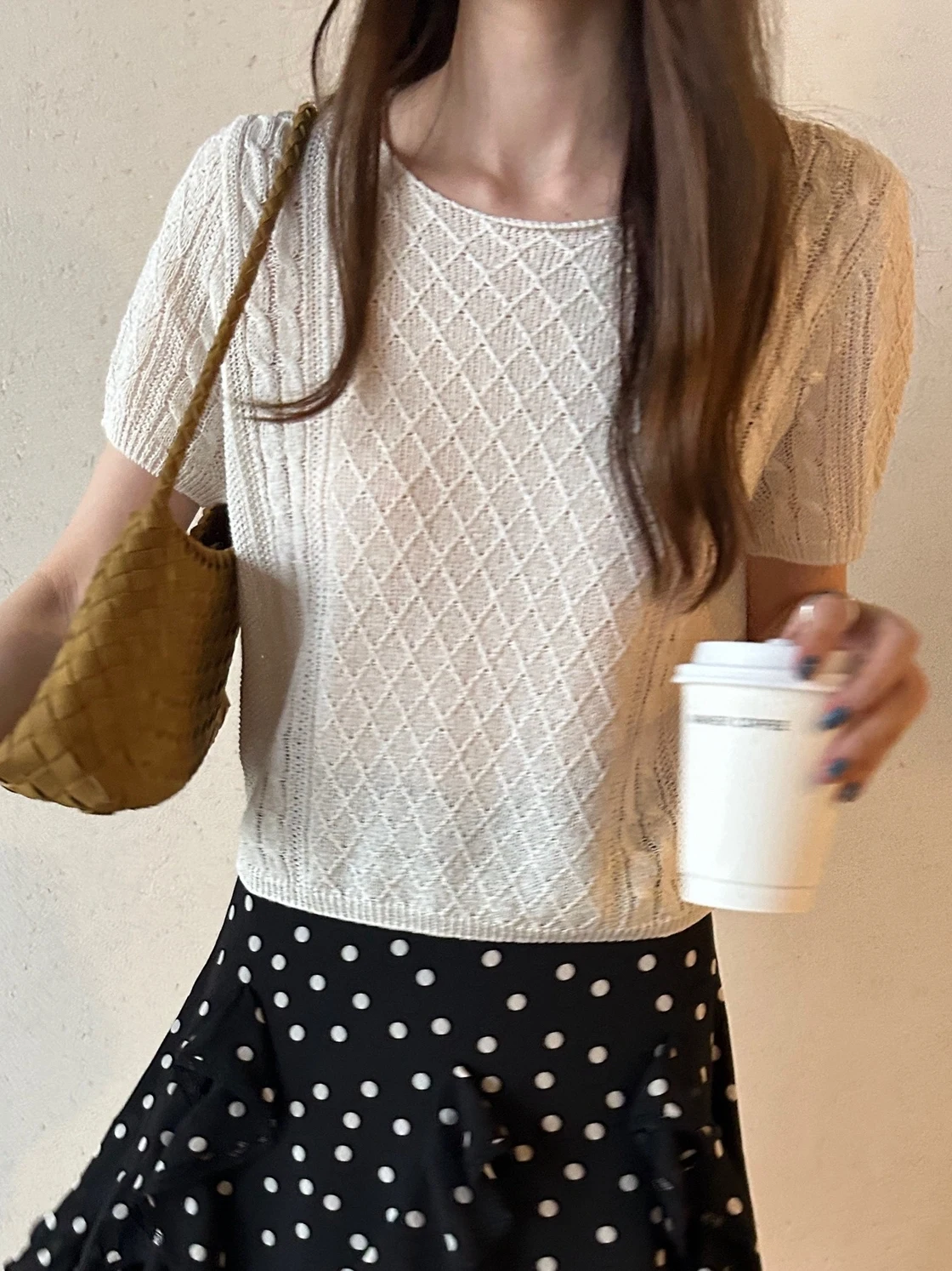 

Liliana Milu Room Women's Knitwear Short Sleeve Loose Fit Knot Versatile Commute Style Spring Season Color