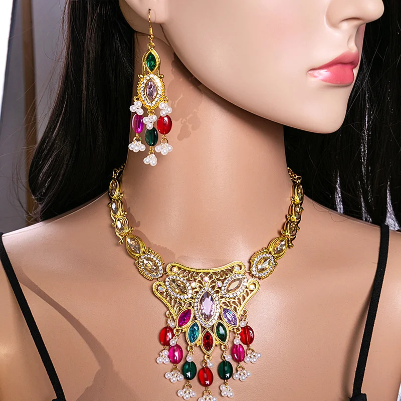 XIALUOKE Luxury Crystal Necklace Earrings For Women European American Style Jewelry Set