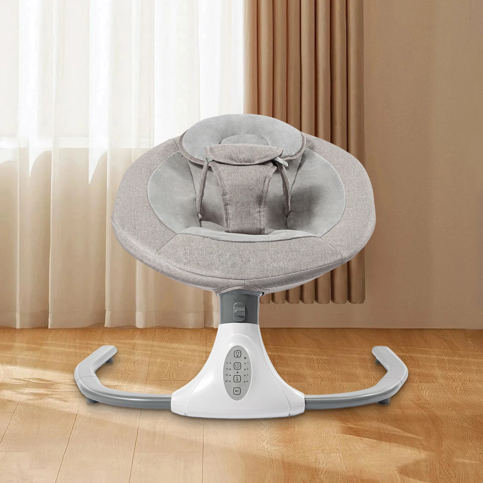 

Pet Rocker, 4 Level Swing & Timer, 12 Built-in Music, BT, USB, Remote Control, with Washable Cover & Mosquito Net, for Puppy, Cats, Grey