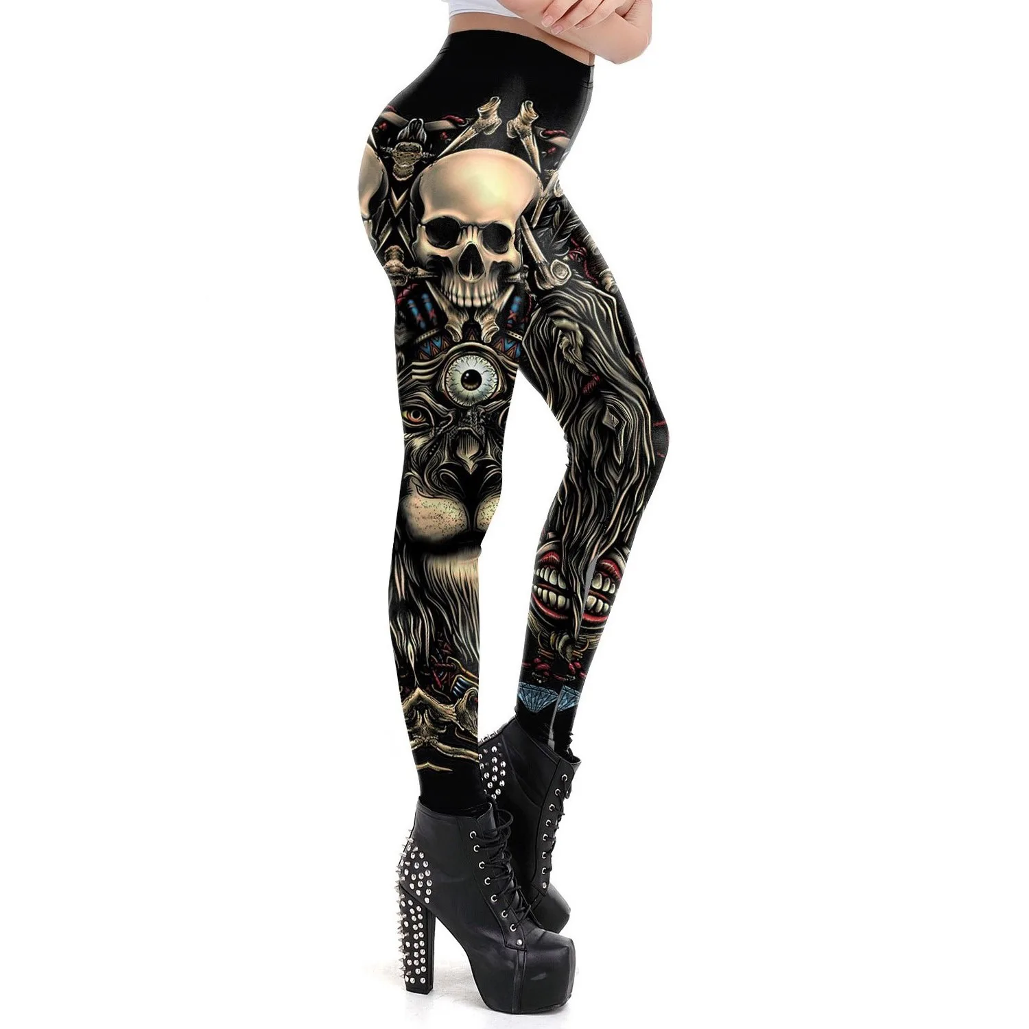 Crânio do Dia das Bruxas das mulheres 3D Digital Impresso Leggings Apertado, Little Feet, Yoga, Hot-Selling, Transfronteiriço, Atacado, Europa, América