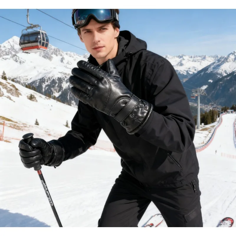 

Winter Riding Anti-slip Gloves Mens Fleece Lined Motorcycle Windproof Leather
