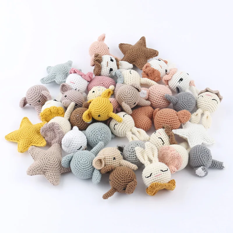 5Pcs Crochet Animal Baby Pacifier Clip Accessories Handmade Bunny Teether Beads Newborn Nipple Clip Dummy Soother Holder Toy