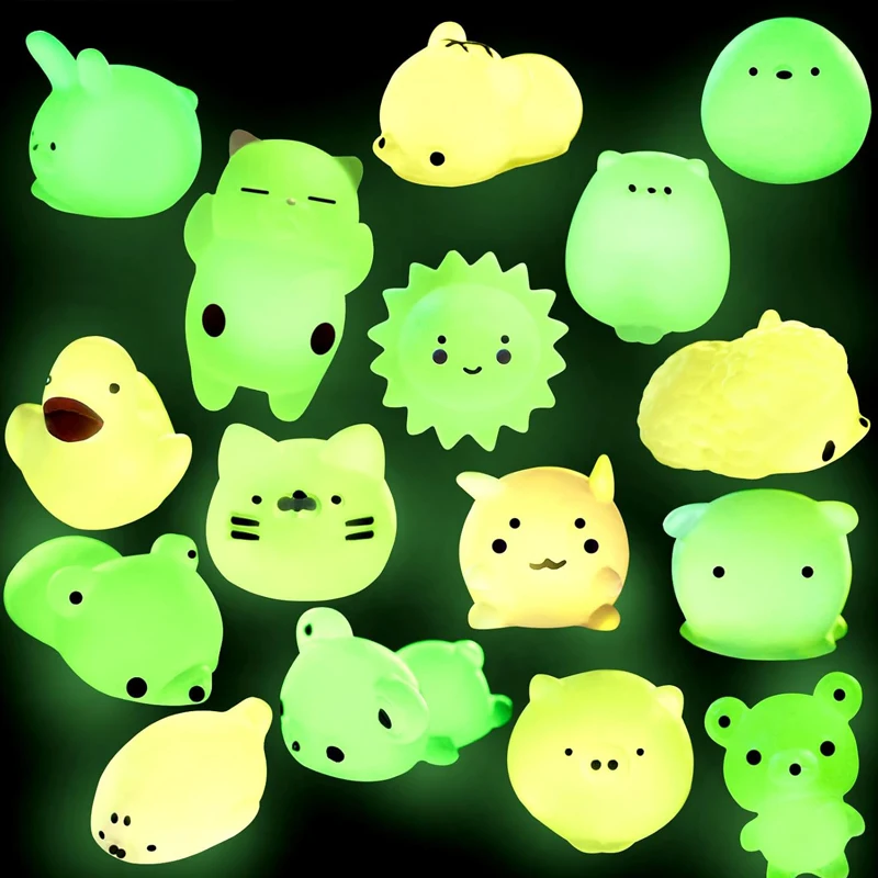 10 Uds Mochi juguetes blandos animales que brillan en la oscuridad apretar regalos para aliviar el estrés rellenos de medias recuerdos de fiesta para niños niñas