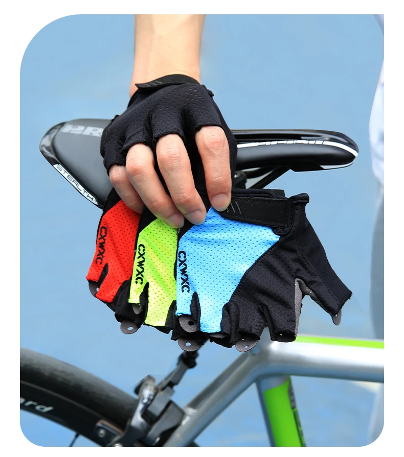 CXWXC MTB Fahrrad-Radfahrhandschuhe mit halben Fingern, 6 mm dickes Handflächenpolster, stoßfest und rutschfest, Stretch-Gewebe, GEL-Fahrrad-Kurzhandschuhe – Detail 16