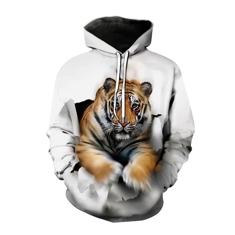 2024 New fashion Men's tiger pattern Sweatshirt 3D Printing pocket Loose Sweatshirt Long Sleeve Pullover Hoodie Men's clothing