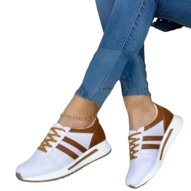 Calçado esportivo feminino vulcanizado respirável, mocassins planos com renda, moda casual, novo estilo, primavera 2022